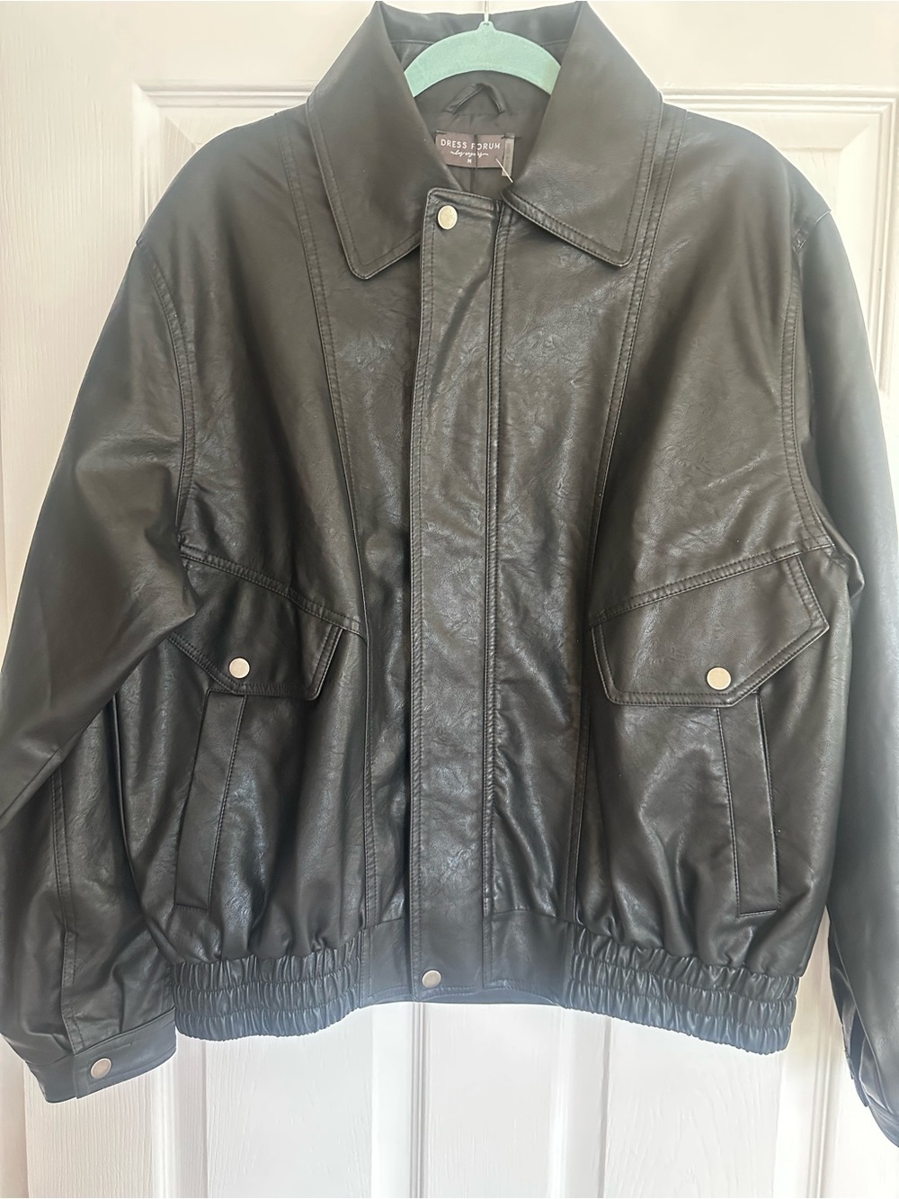 Dress Forum women’s Black Leather Bomber Jacket